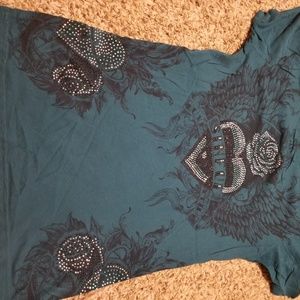 Teal rhinestone Sinful shirt